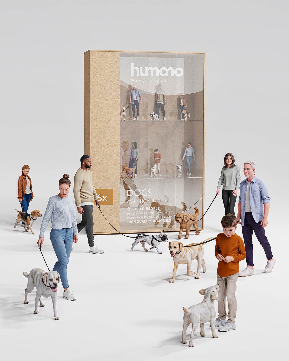 2605 | People with dogs – Humano 3D – 3d People Collections